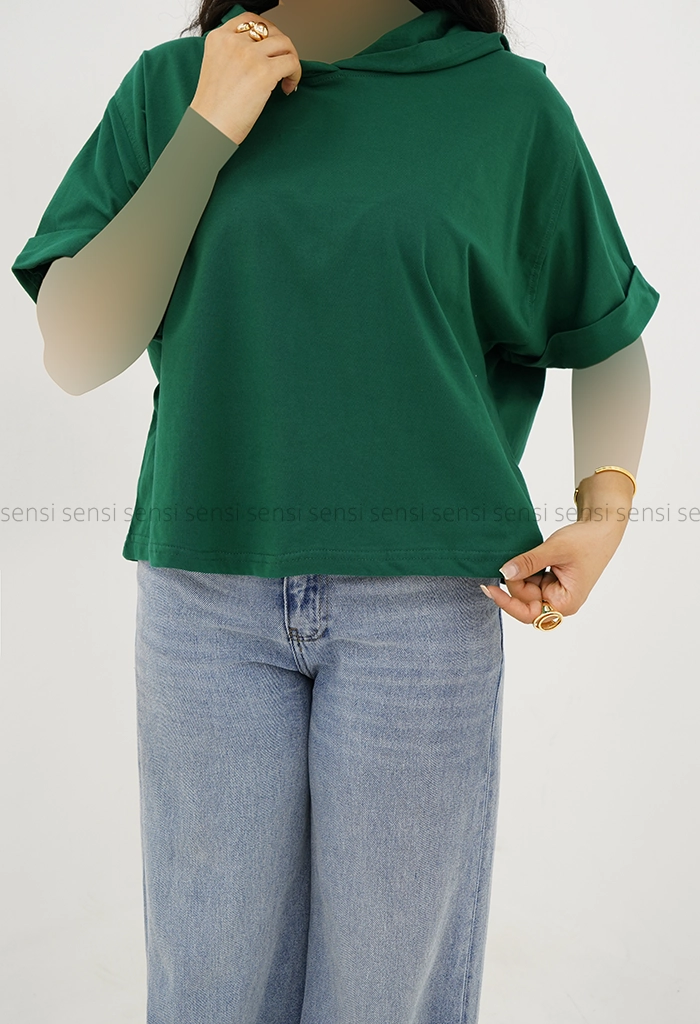 تیشرت زنانه باکسی کلاه دار رنگی کد1006034